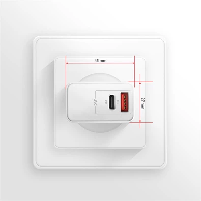 Axagon ACU-PQ22W QC3.0 + USB-C fehér fali töltő
