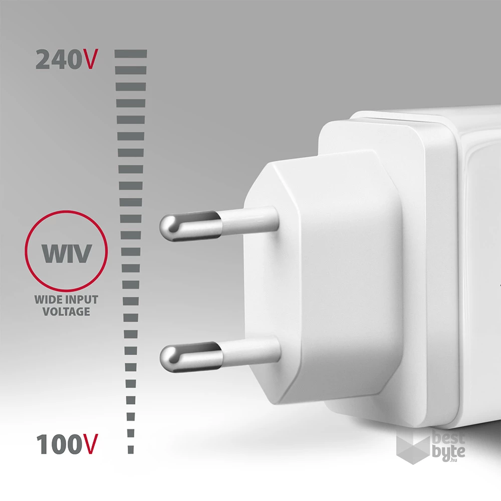 Axagon ACU-PQ22W QC3.0 + USB-C fehér fali töltő