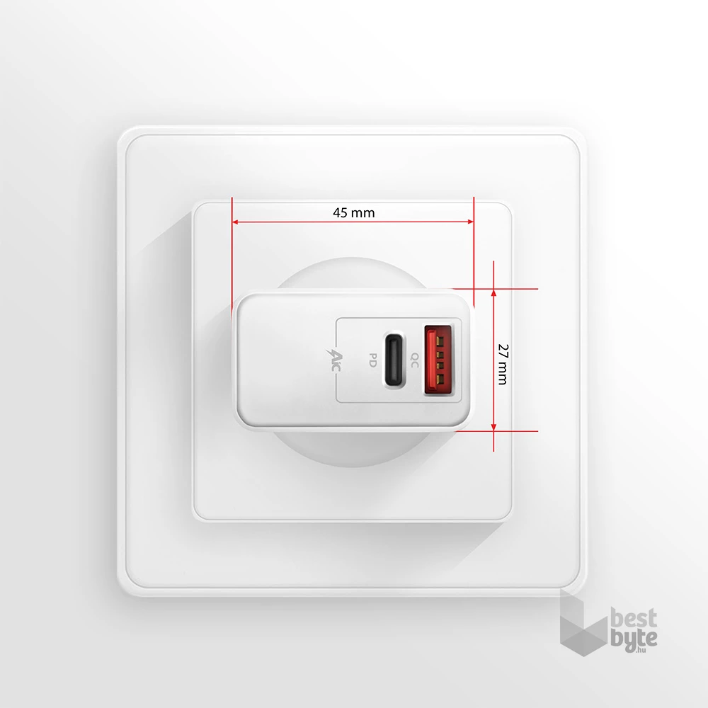 Axagon ACU-PQ22W QC3.0 + USB-C fehér fali töltő