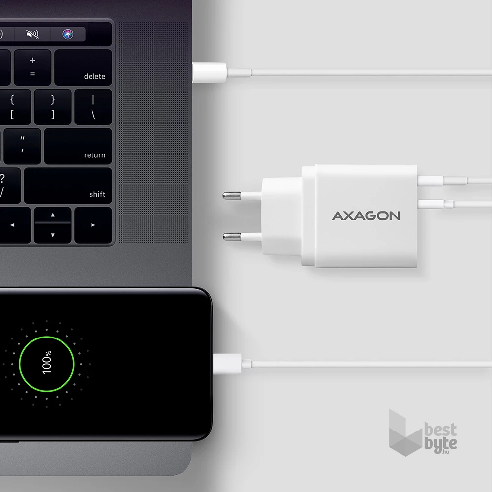 Axagon ACU-PQ22W QC3.0 + USB-C fehér fali töltő