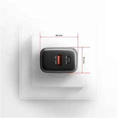 Axagon ACU-PQ67D PD3.0 & QC4+ 2× OUTPUTS, LCD kijelzővel és két kimenettel (USB-A + USB-C) 67W GaN hálózati töltő