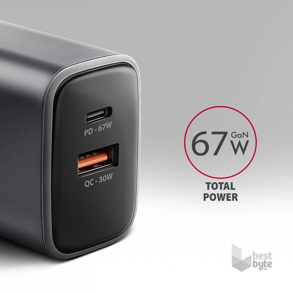 Axagon ACU-PQ67 PD3.0 & QC4+ 2× OUTPUTS, két kimenettel (USB-A + USB-C) 67WGaN hálózati töltő
