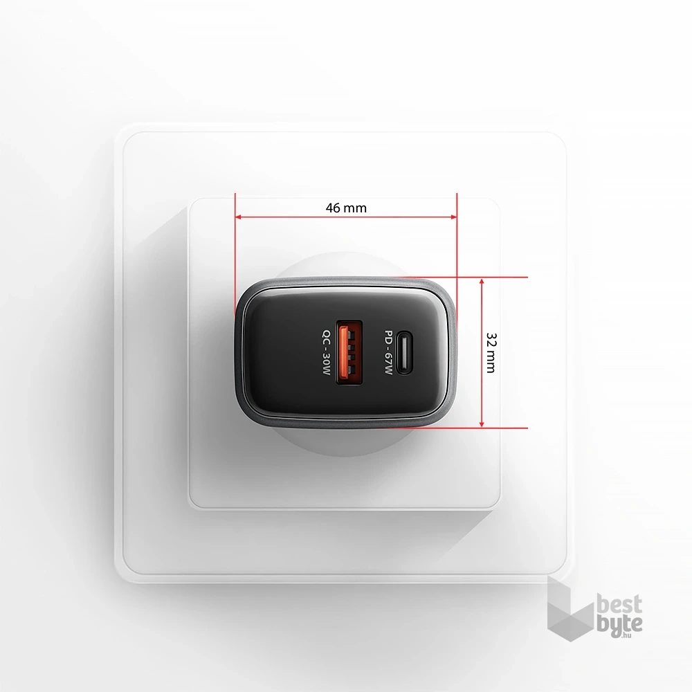 Axagon ACU-PQ67 PD3.0 & QC4+ 2× OUTPUTS, két kimenettel (USB-A + USB-C) 67WGaN hálózati töltő