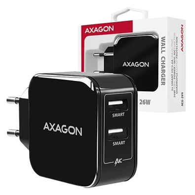 Axagon ACU-5V4 2.6A + 2.6A fekete fali töltő