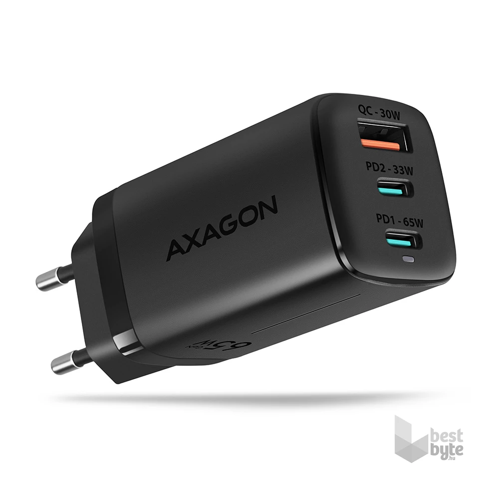 Axagon ACU-DPQ65 GaN USB-A + 2xUSB-C PD3.0/QC4+/PPS/Apple 65W hálózati töltő