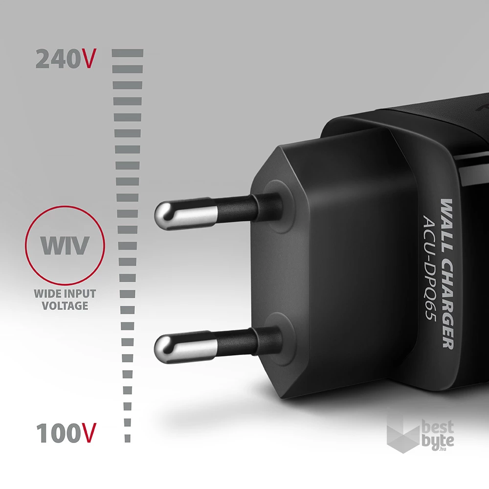 Axagon ACU-DPQ65 GaN USB-A + 2xUSB-C PD3.0/QC4+/PPS/Apple 65W hálózati töltő