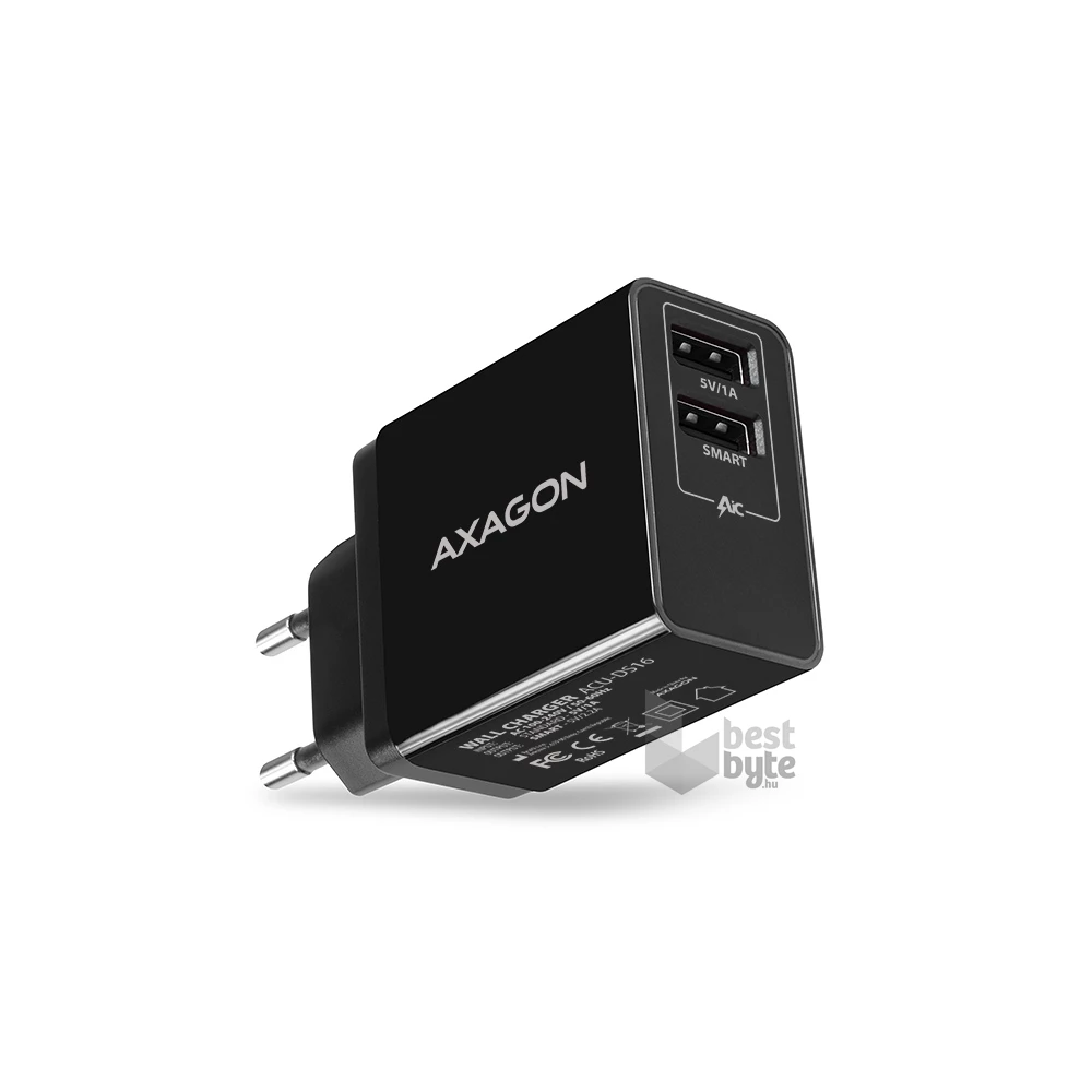 Axagon ACU-DS16 2.2A + 1A fekete fali töltő