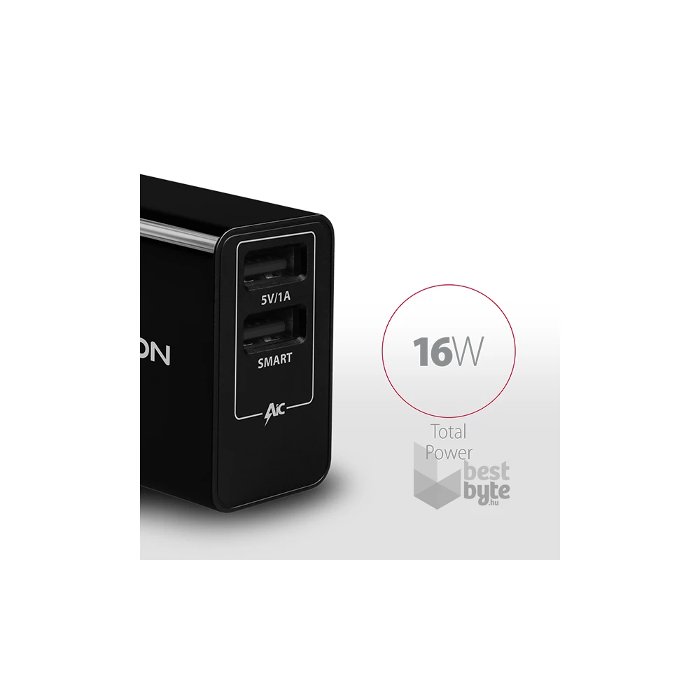 Axagon ACU-DS16 2.2A + 1A fekete fali töltő