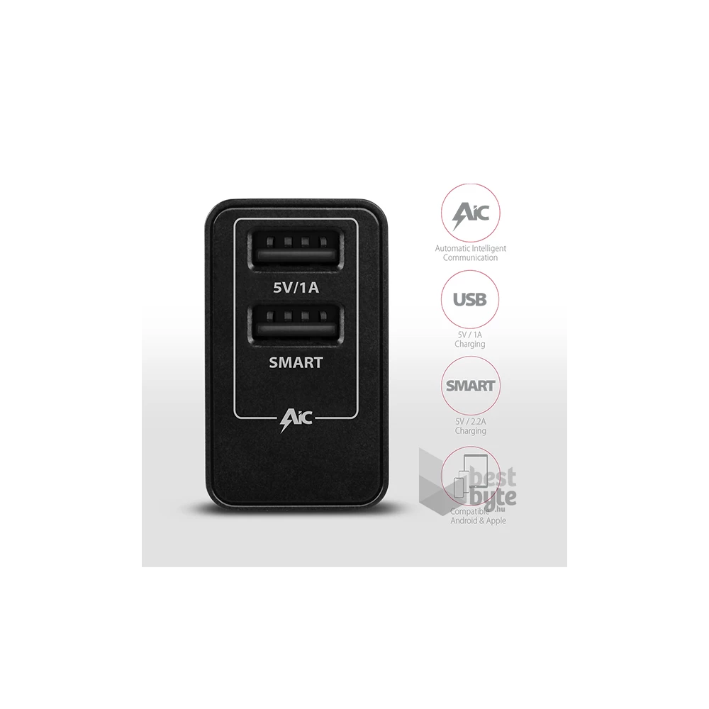 Axagon ACU-DS16 2.2A + 1A fekete fali töltő