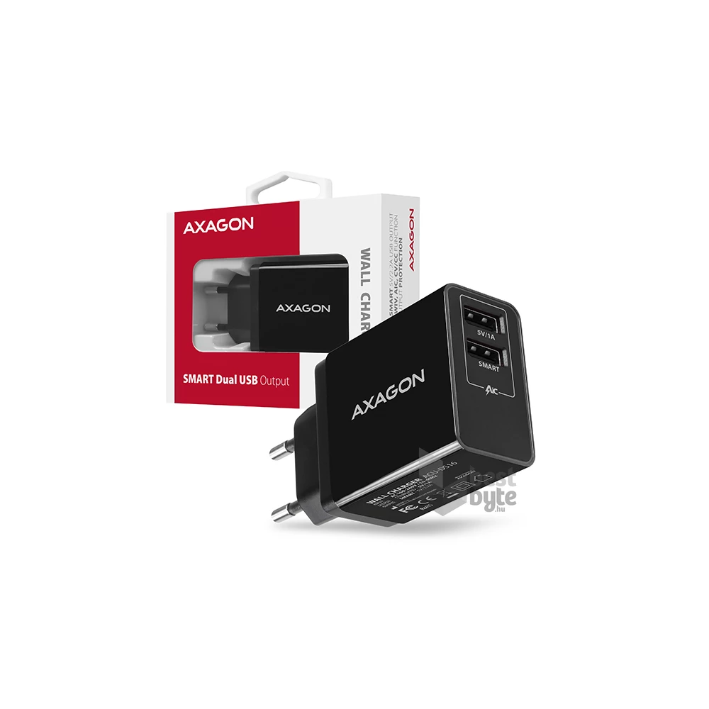 Axagon ACU-DS16 2.2A + 1A fekete fali töltő
