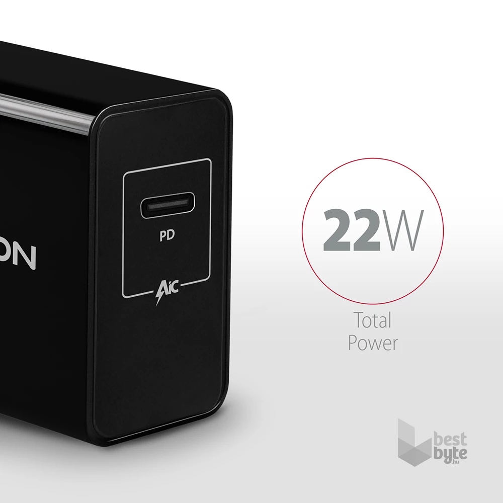 Axagon ACU-PD22 USB-C PD fekete fali töltő