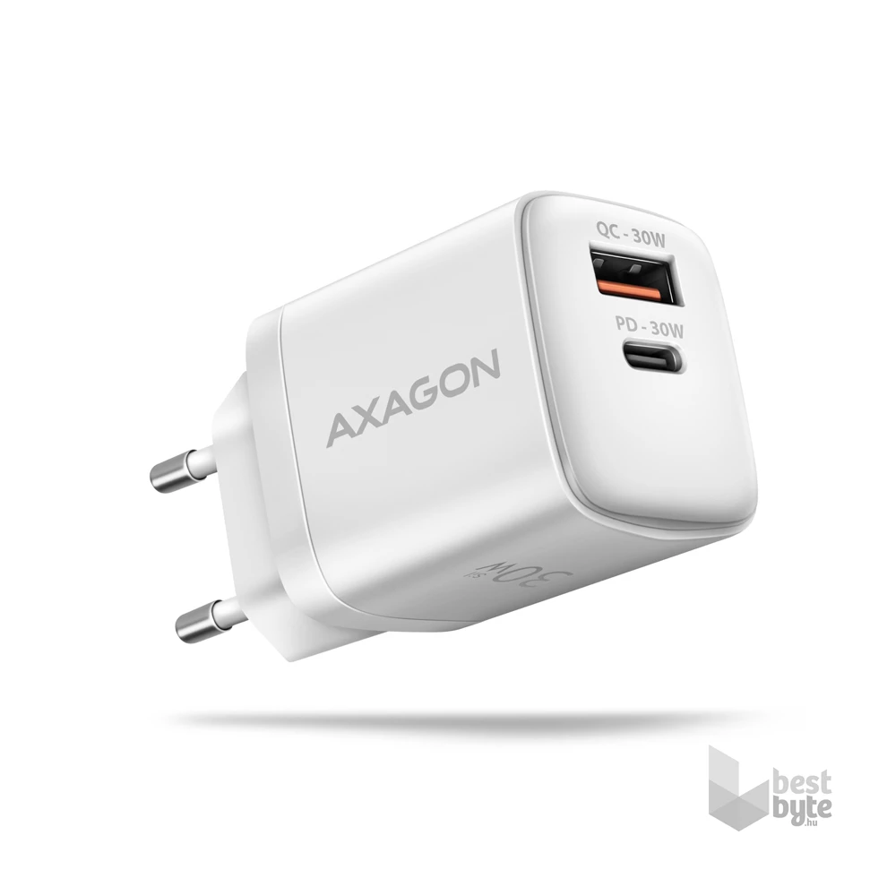 Axagon ACU-PQ30W USB-C + QC3.0 30W fehér fali töltő