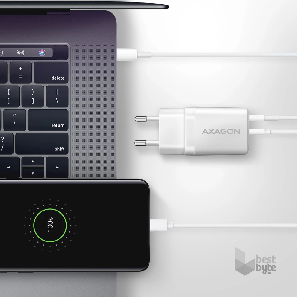 Axagon ACU-PQ30W USB-C + QC3.0 30W fehér fali töltő