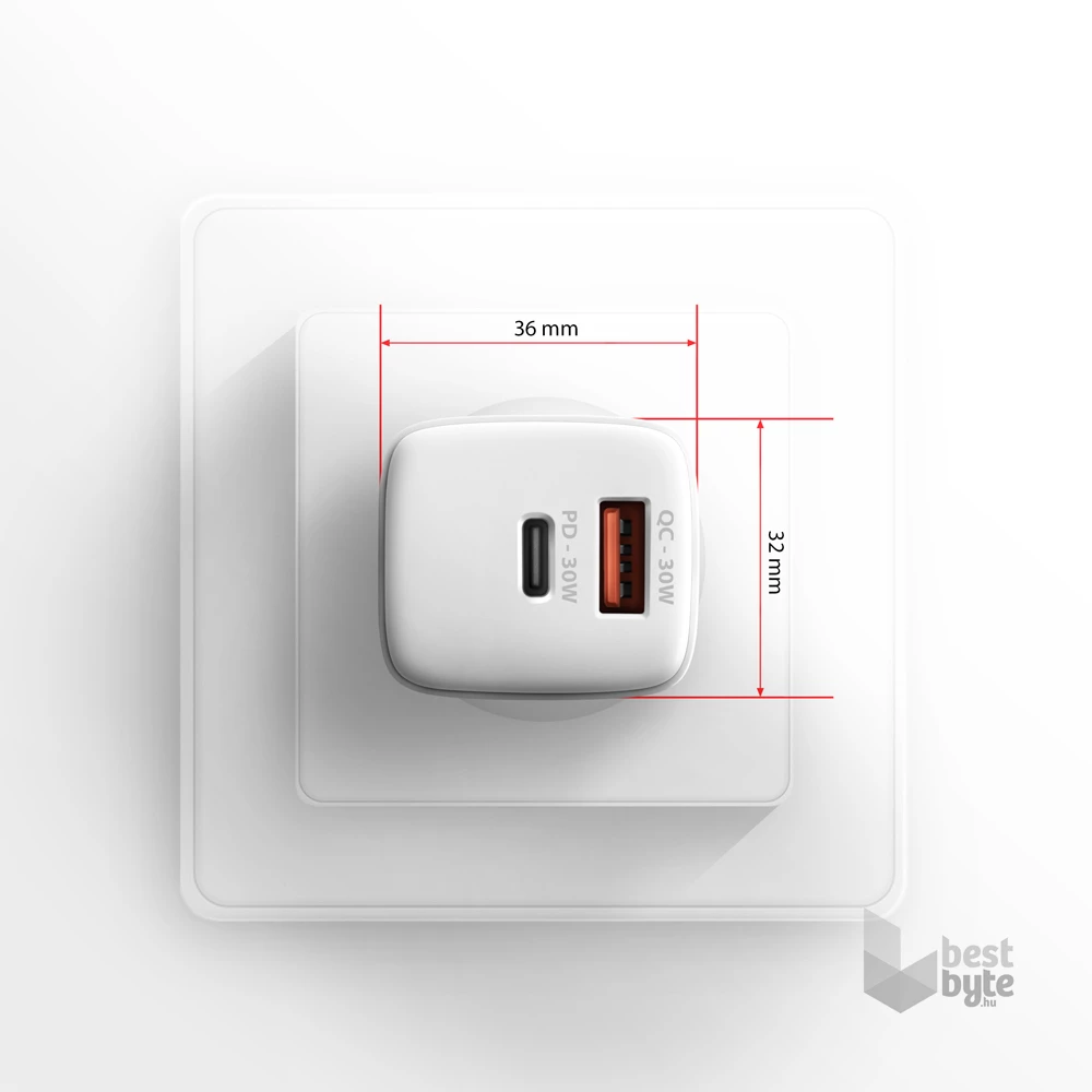 Axagon ACU-PQ30W USB-C + QC3.0 30W fehér fali töltő