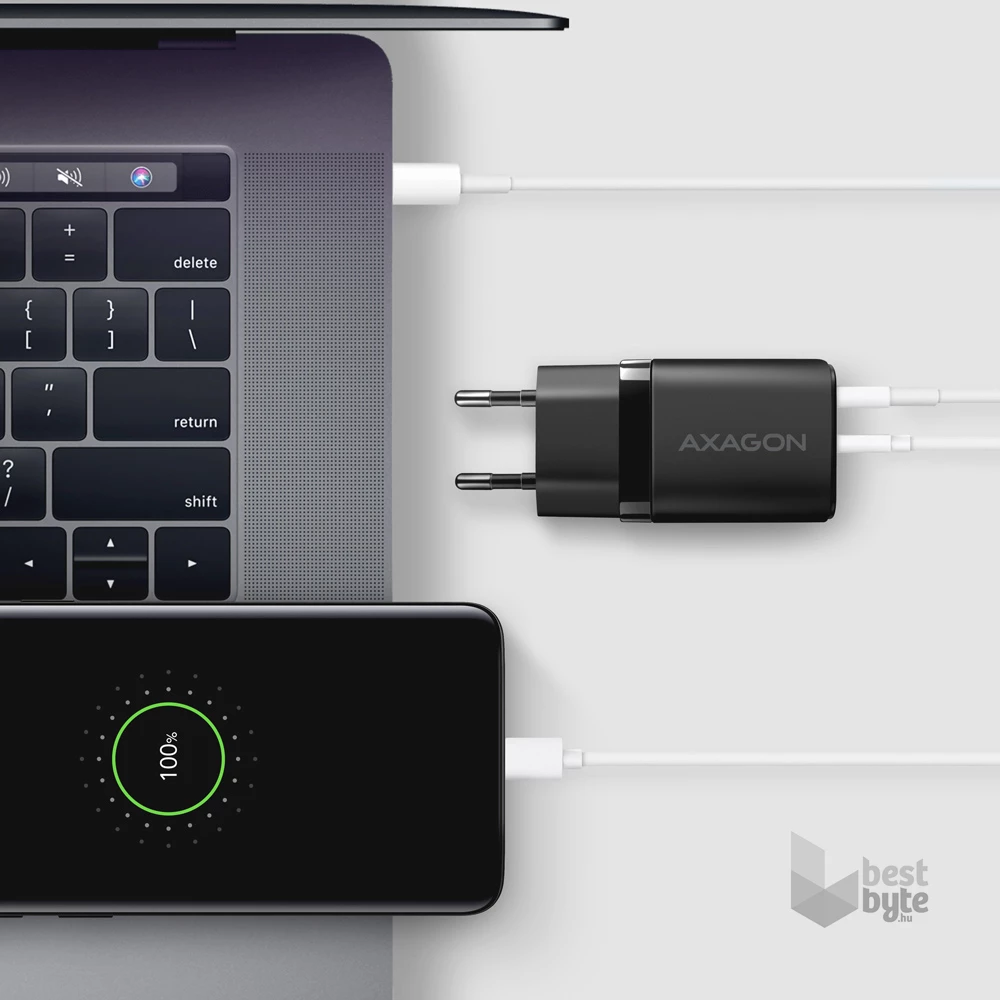 Axagon ACU-PQ30 USB-C + QC3.0 30W fekete fali töltő