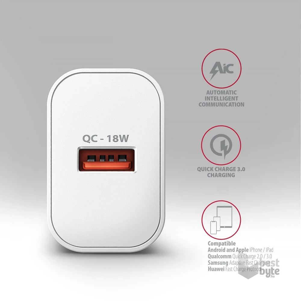 Axagon ACU-QC18W 18W QC USB fehér hálózati töltő