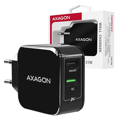 Axagon ACU-QC5 QC3.0 + 2.6A fekete fali töltő