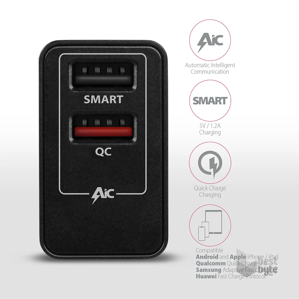 Axagon ACU-QS24 QC3.0 + 5V-1.2A fekete fali töltő