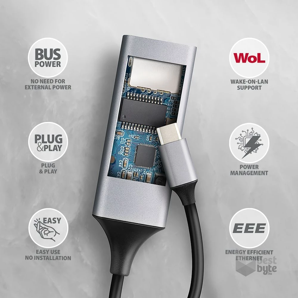 Axagon ADE-TXPD Kompakt alumínium USB-C 3.2 Gen1 Gigabit Ethernet 10/100/1000Mbit adapter