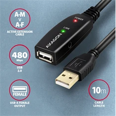 Axagon ADR-210 aktív USB hosszabbító kábel 10m