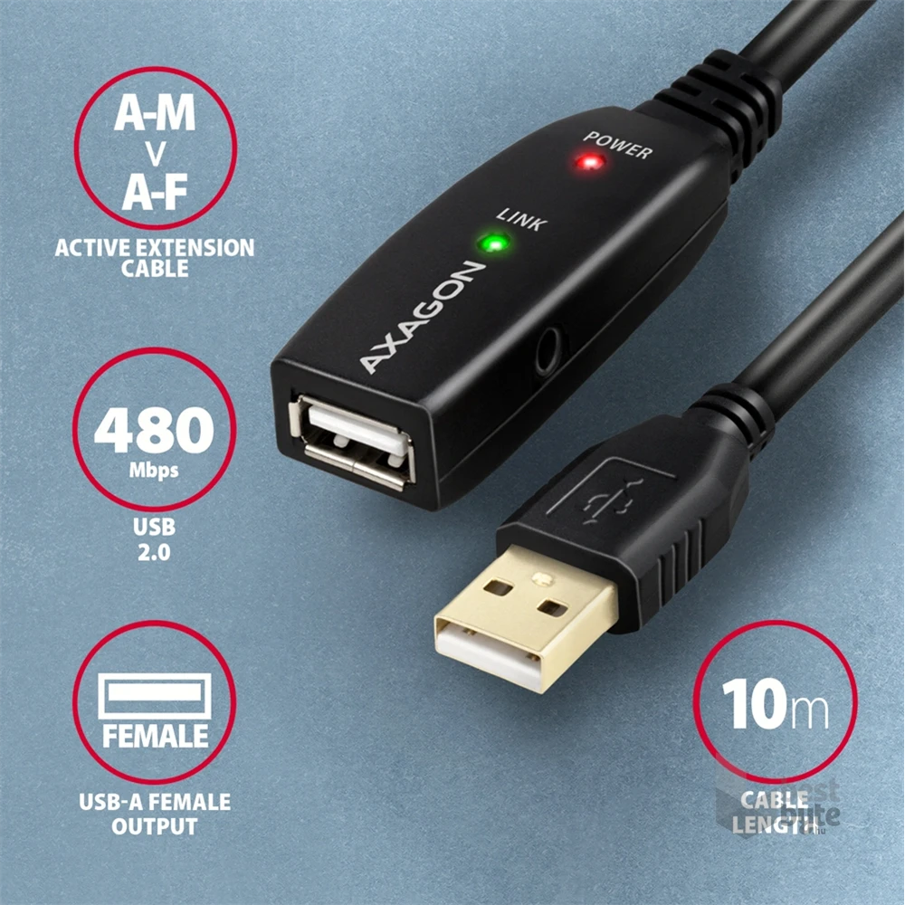 Axagon ADR-210 aktív USB hosszabbító kábel 10m