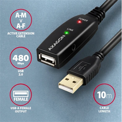 Axagon ADR-210 aktív USB hosszabbító kábel 10m