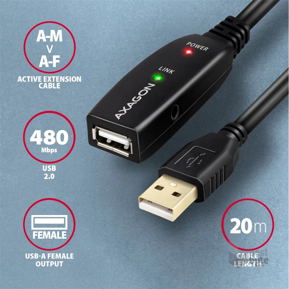 Axagon ADR-220 20m USB 2.0 A apa - anya aktív repeater kábel