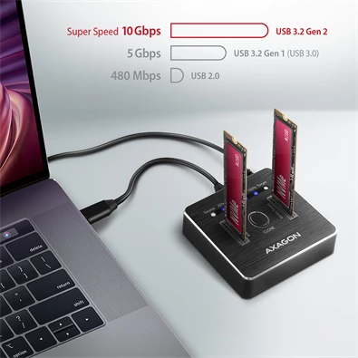 Axagon ADSA-M2C USB-C 3.2 M.2 fekete dual dokkoló állomás