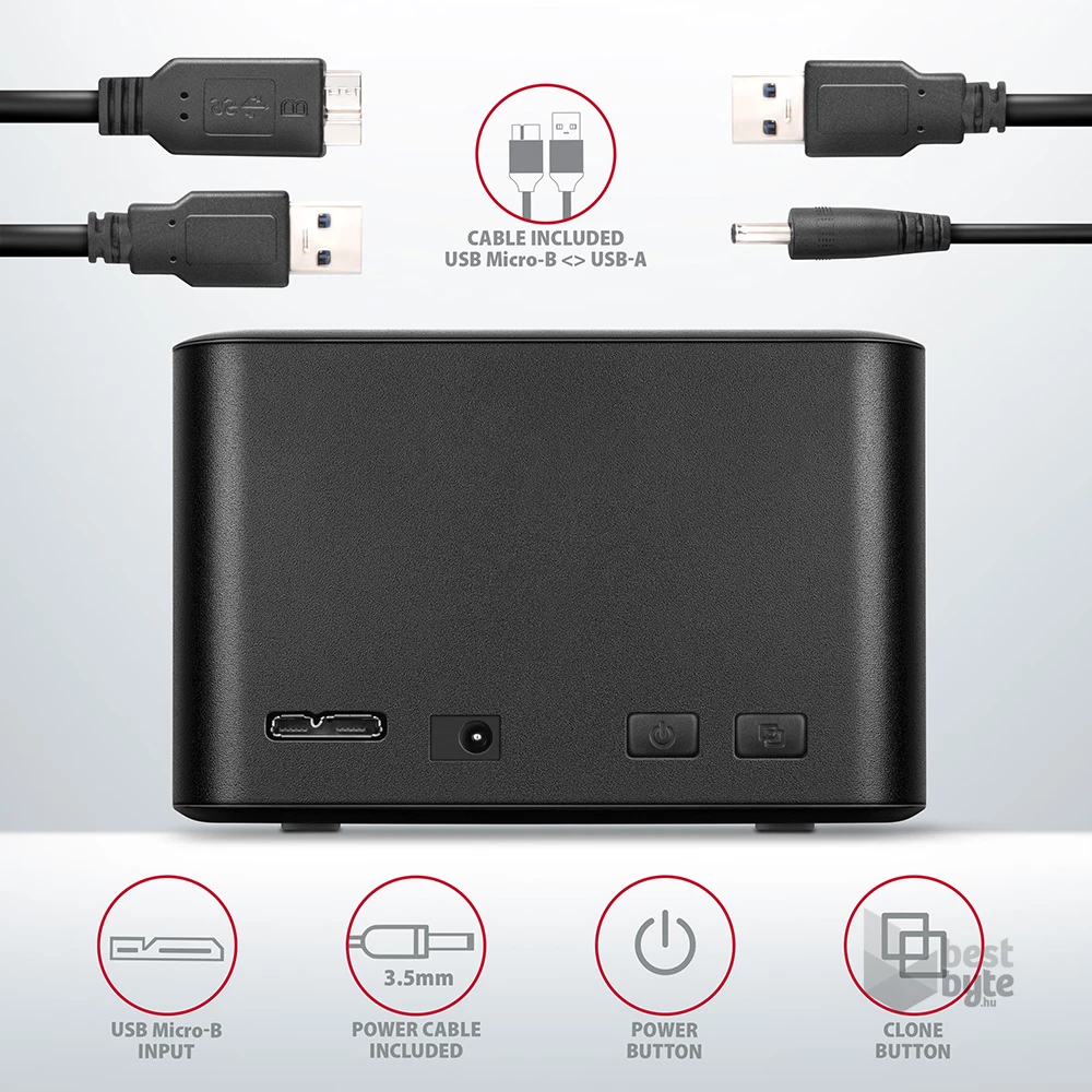 Axagon ADSA-D25 USB 3.2 Gen1 SATA fekete dual dokkoló állomás