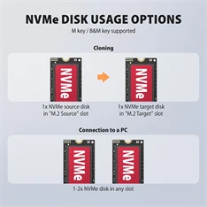 Axagon ADSA-M2C22 USB-C 20Gbps dokkolóállomás 2x M.2 NVMe / SATA SSD-hez, PC nélküli lemezklónozási funkcióval