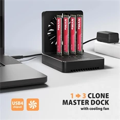 Axagon ADSA-M2C44 4x M.2 NVMe SSD-hez, PC nélküli lemezklónozási funkcióval USB4 dokkoló állomás