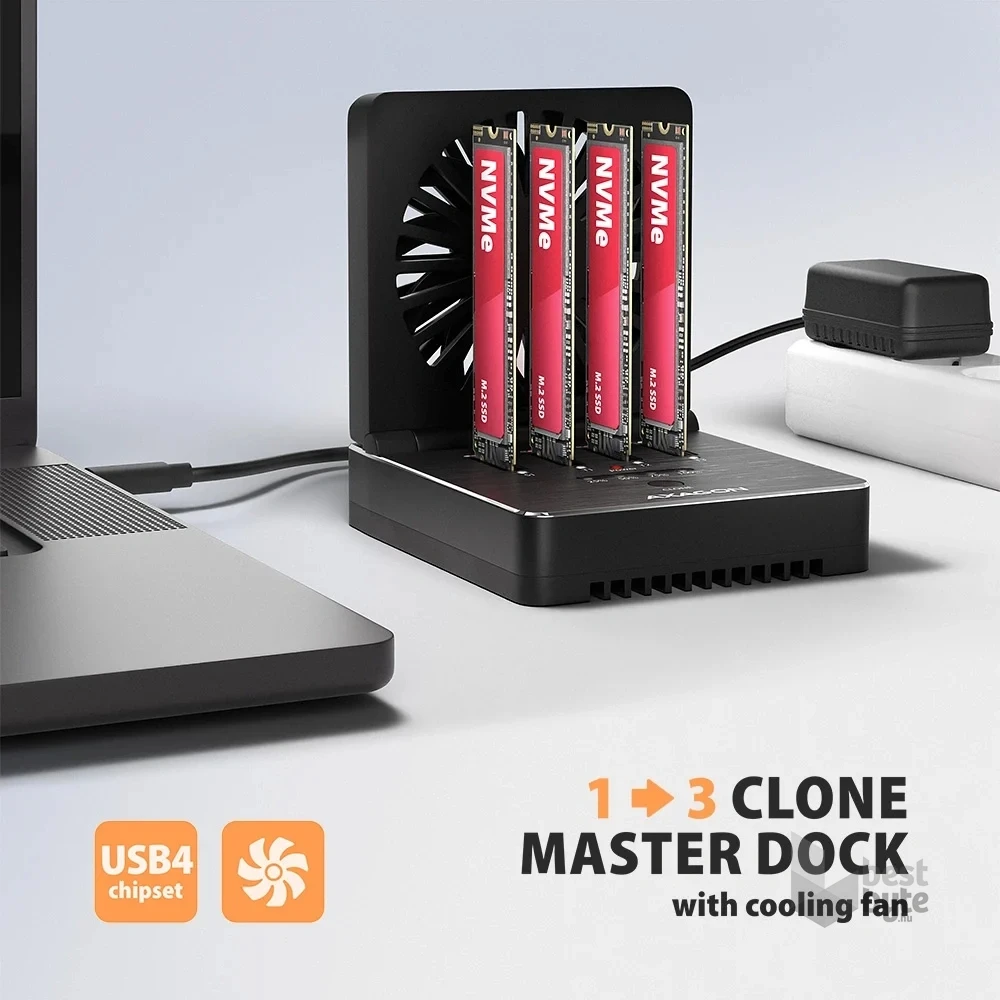 Axagon ADSA-M2C44 4x M.2 NVMe SSD-hez, PC nélküli lemezklónozási funkcióval USB4 dokkoló állomás