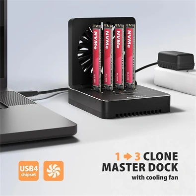 Axagon ADSA-M2C44 4x M.2 NVMe SSD-hez, PC nélküli lemezklónozási funkcióval USB4 dokkoló állomás