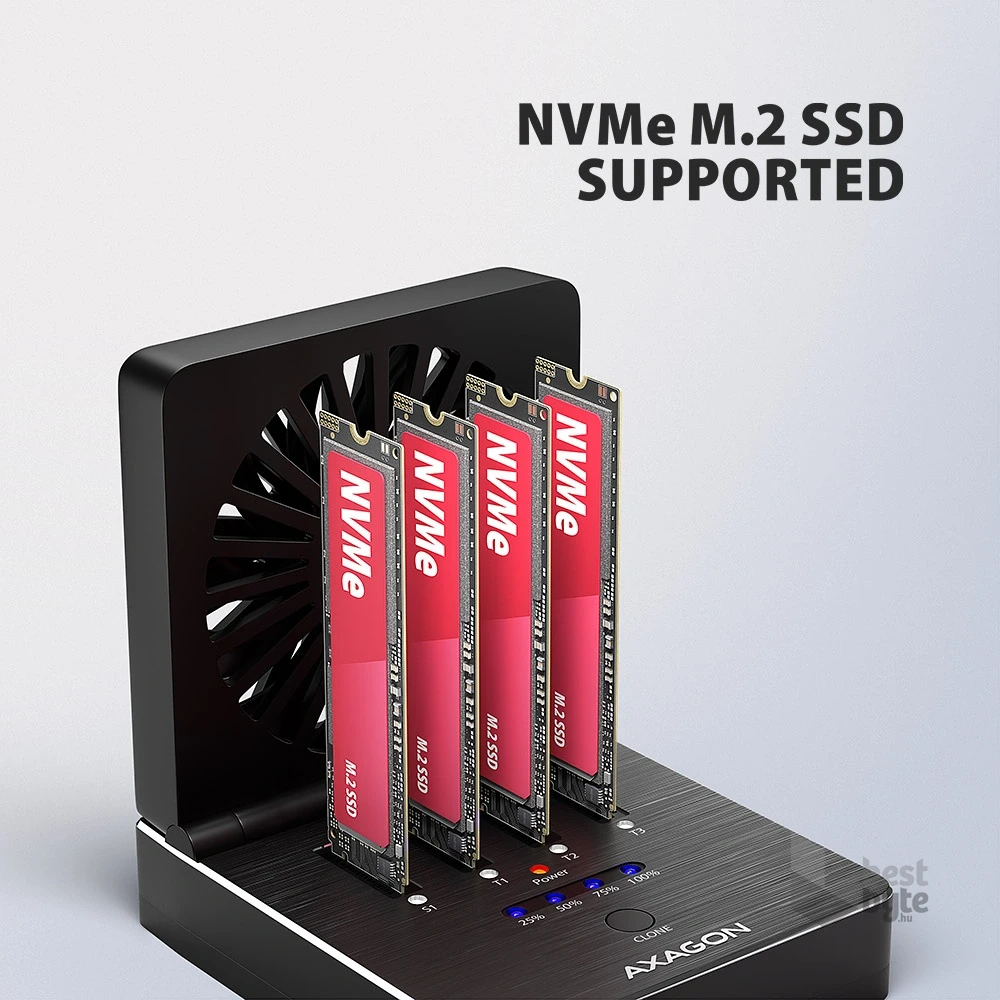 Axagon ADSA-M2C44 4x M.2 NVMe SSD-hez, PC nélküli lemezklónozási funkcióval USB4 dokkoló állomás