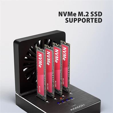 Axagon ADSA-M2C44 4x M.2 NVMe SSD-hez, PC nélküli lemezklónozási funkcióval USB4 dokkoló állomás