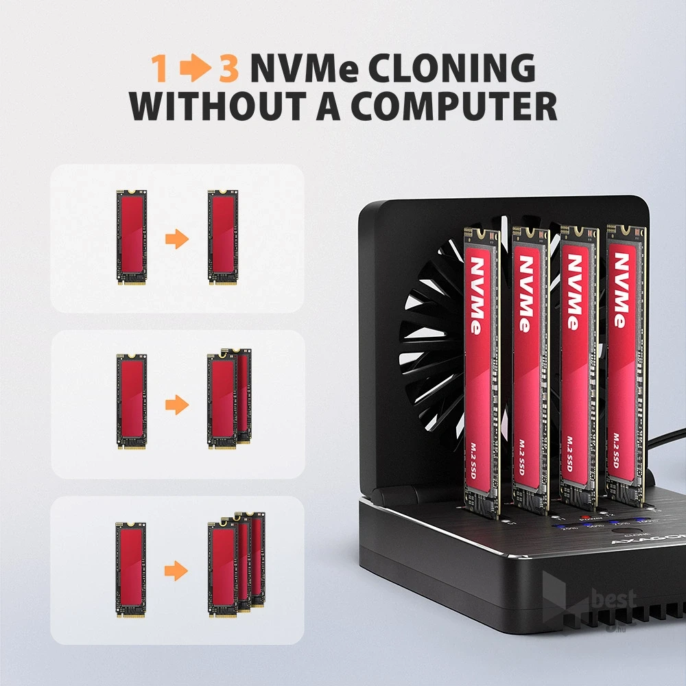 Axagon ADSA-M2C44 4x M.2 NVMe SSD-hez, PC nélküli lemezklónozási funkcióval USB4 dokkoló állomás