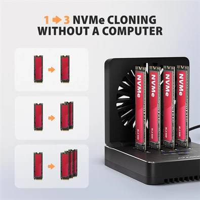 Axagon ADSA-M2C44 4x M.2 NVMe SSD-hez, PC nélküli lemezklónozási funkcióval USB4 dokkoló állomás