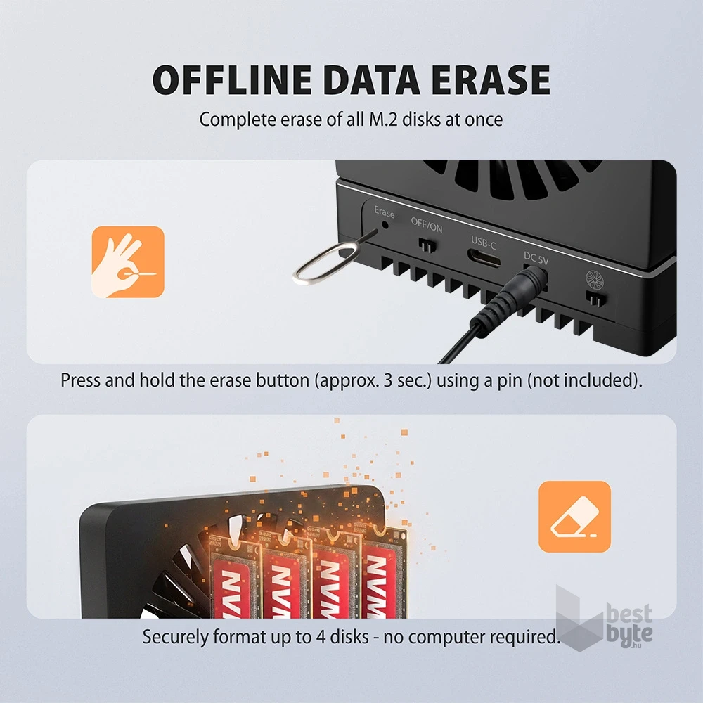 Axagon ADSA-M2C44 4x M.2 NVMe SSD-hez, PC nélküli lemezklónozási funkcióval USB4 dokkoló állomás