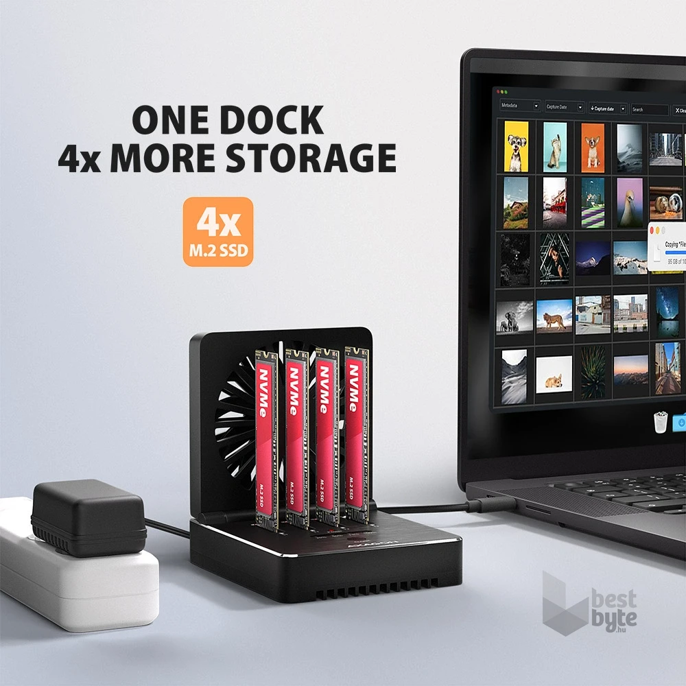 Axagon ADSA-M2C44 4x M.2 NVMe SSD-hez, PC nélküli lemezklónozási funkcióval USB4 dokkoló állomás