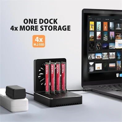 Axagon ADSA-M2C44 4x M.2 NVMe SSD-hez, PC nélküli lemezklónozási funkcióval USB4 dokkoló állomás