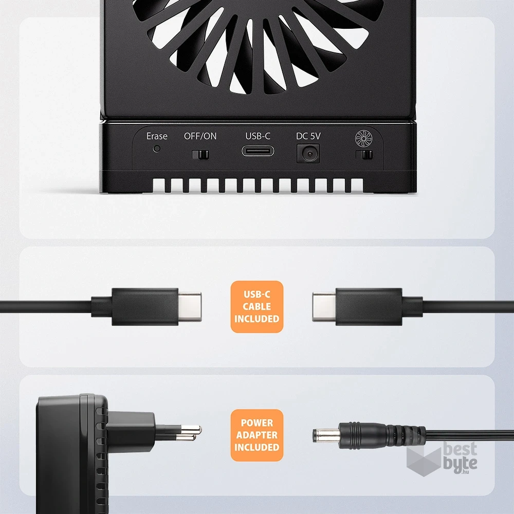 Axagon ADSA-M2C44 4x M.2 NVMe SSD-hez, PC nélküli lemezklónozási funkcióval USB4 dokkoló állomás