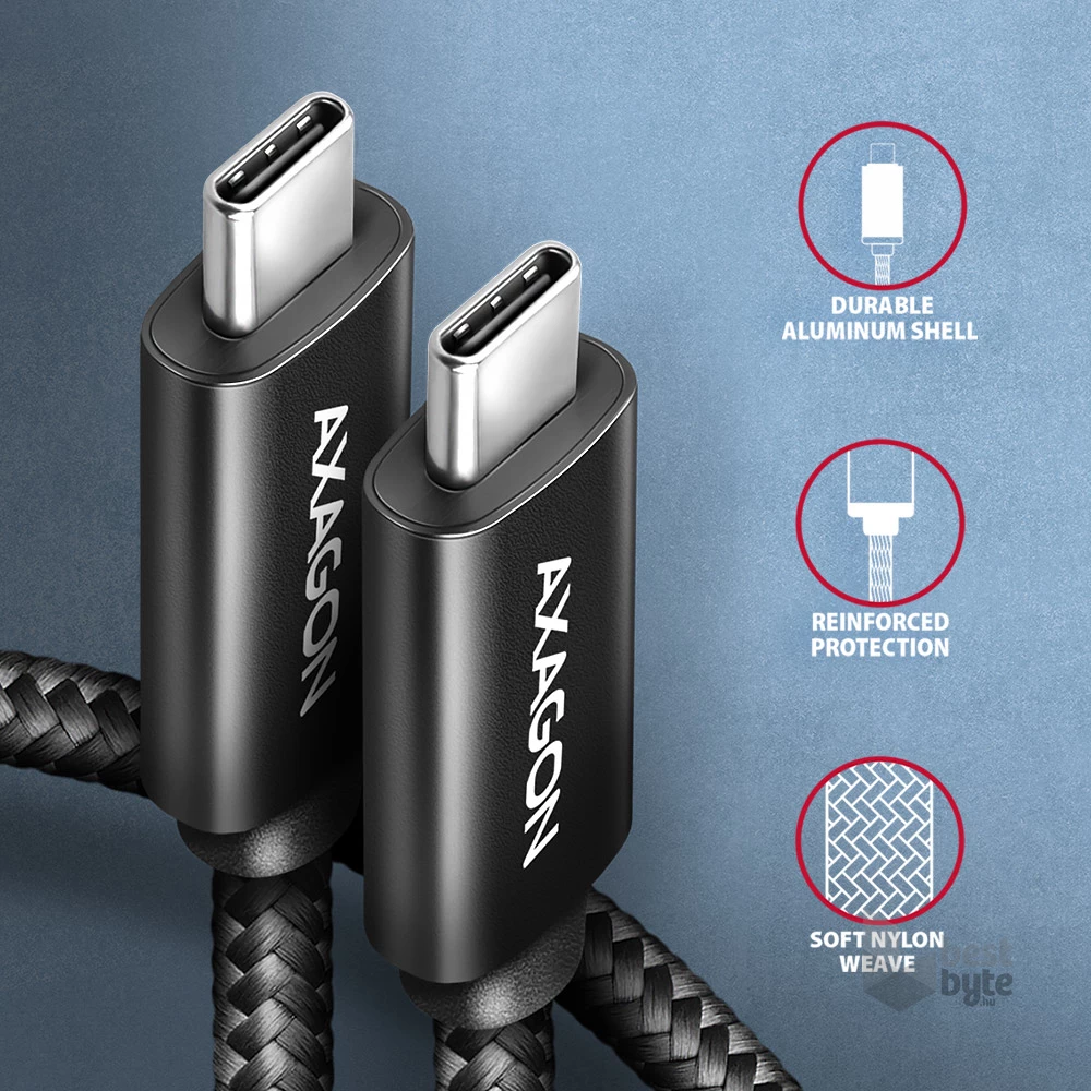 Axagon BUCM2-CM10AB 1m USB C fekete adat- és töltőkábel