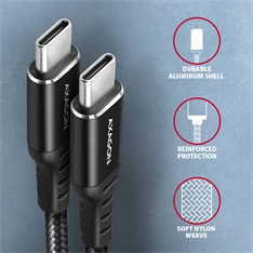 Axagon BUCM2-CM20AB 2m USB C fekete adat- és töltőkábel