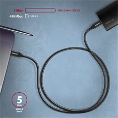 Axagon BUCM3-CM20AB USB-C 3.2 Gen 1 -  USB-C 2 m fekete kábel