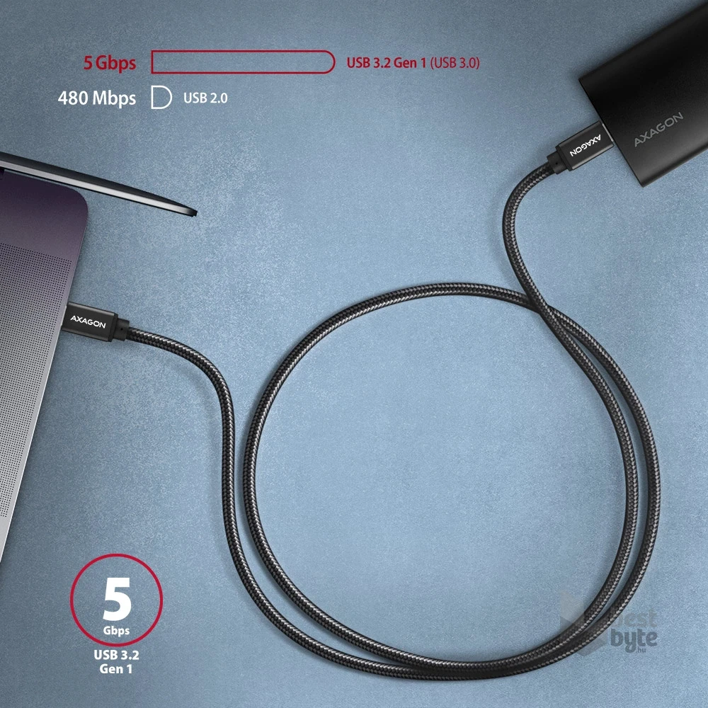 Axagon BUCM3-CM20AB USB-C 3.2 Gen 1 -  USB-C 2 m fekete kábel