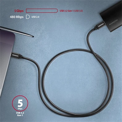 Axagon BUCM3-CM20AB USB-C 3.2 Gen 1 -  USB-C 2 m fekete kábel