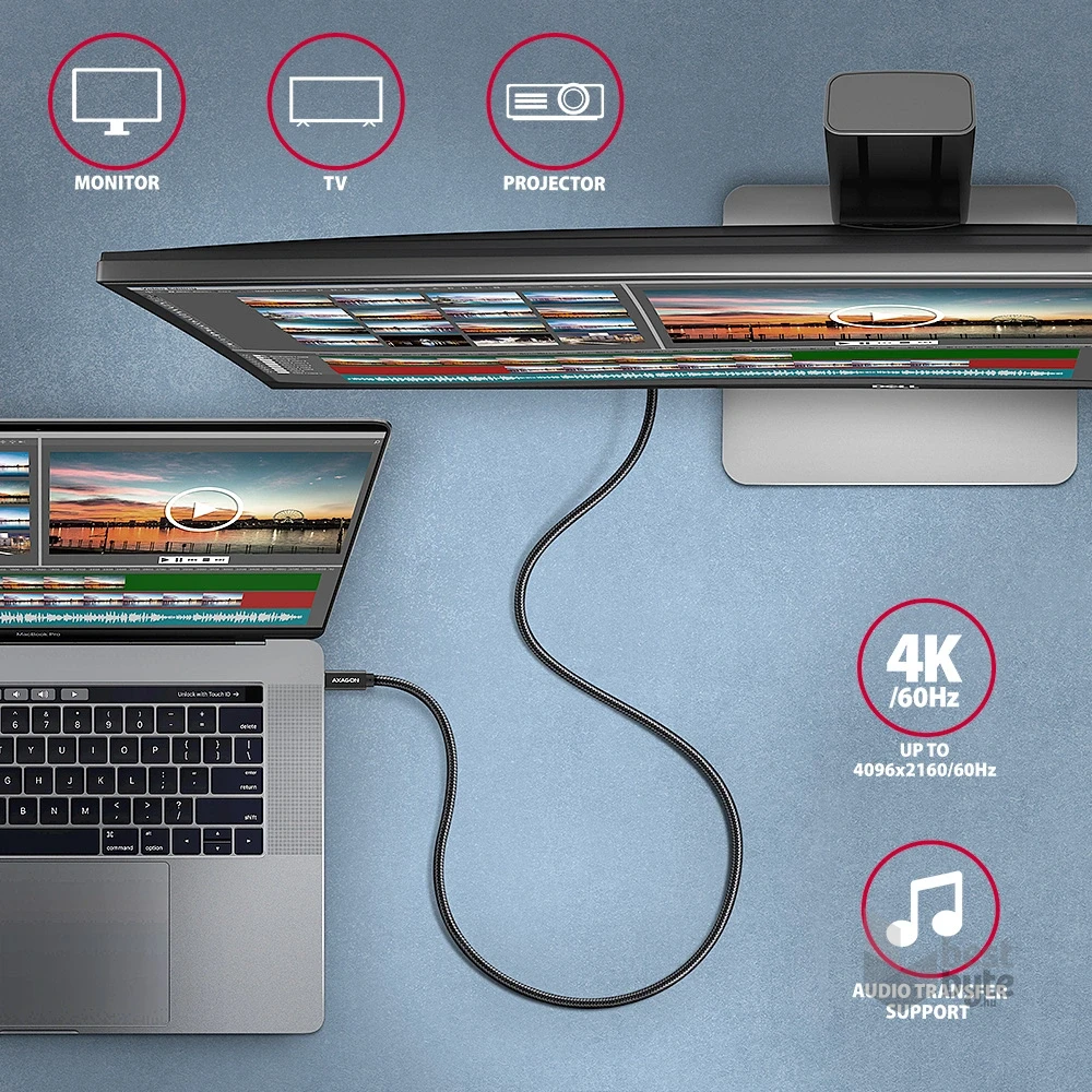 Axagon BUCM32-CM20AB USB-C 3.2 Gen 2 -  USB-C 2 m fekete kábel