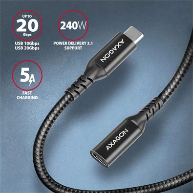 Axagon BUCM32-CF05AB 0,5m USB C fekete hosszabbító kábel