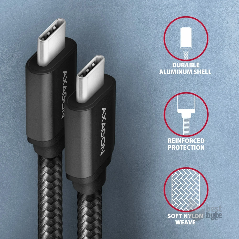 Axagon BUCM3-CM20AB USB-C 3.2 Gen 1 -  USB-C 3 m fekete kábel