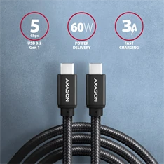 Axagon BUCM3-CM20AB USB-C 3.2 Gen 1 -  USB-C 3 m fekete kábel